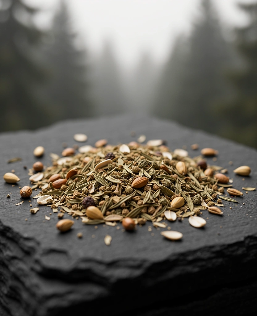 Alpine Kräuter und Samen auf Stein