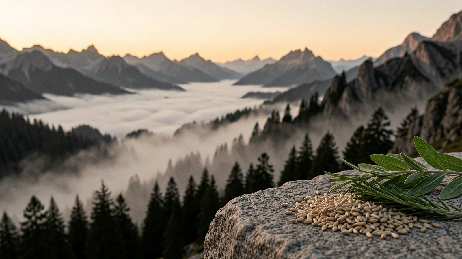 Schweizer Alpenlandschaft im Morgennebel
